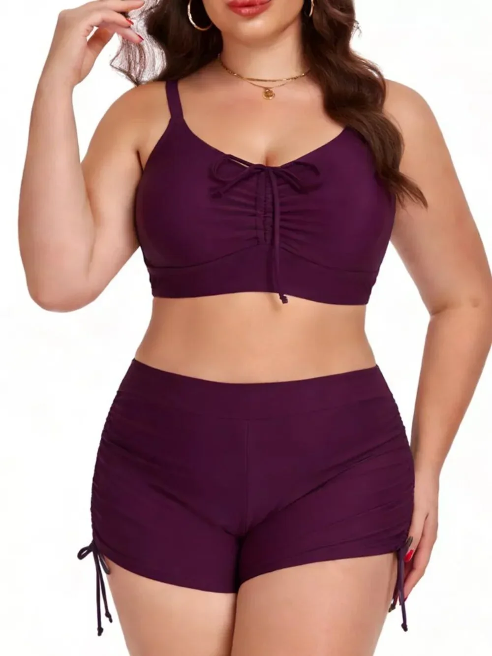 Plus Size Ruched Drawstring Swim Set - Picture 10 of 16